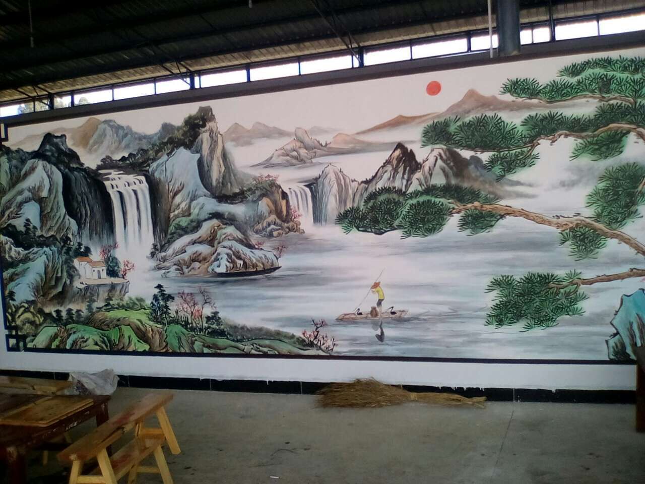 深圳墙绘深圳墙画国画山水壁画墙绘大型壁画