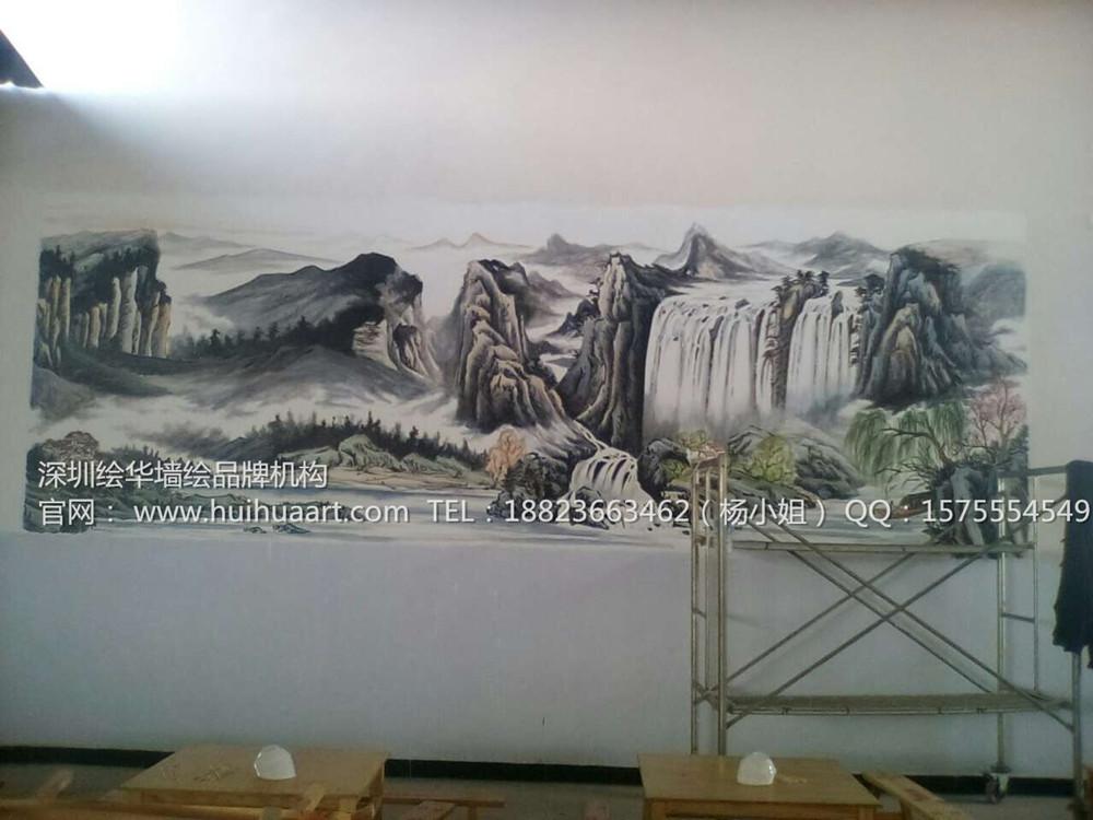 深圳墙绘深圳墙画国画山水壁画墙绘大型壁画